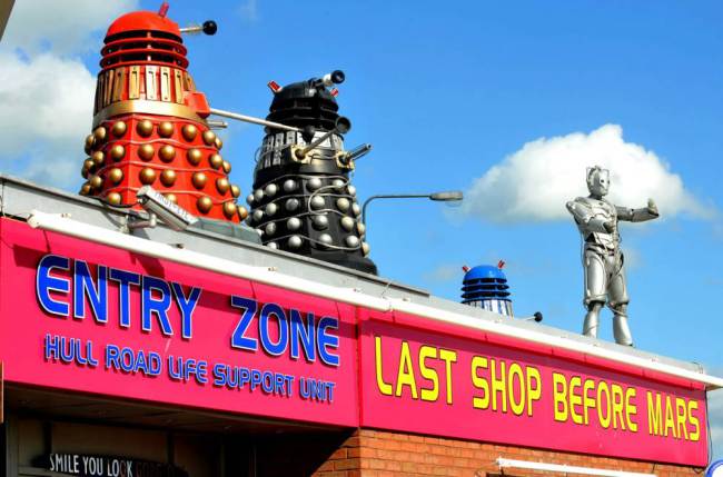 Inner Space Service Station petrol station in York hoping to trade in space ’employs’ Transformer, Storm Trooper and Daleks