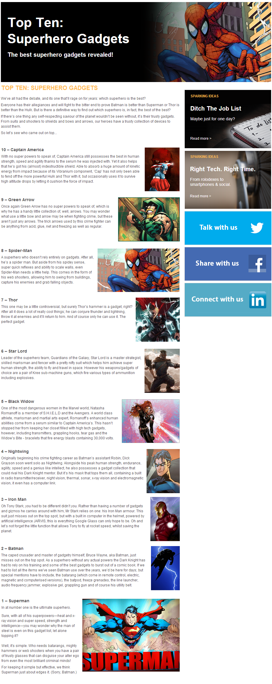 Top Ten Superhero Gadgets