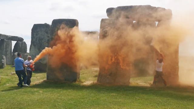Just Stop Oil protesters cover Stonehenge in orange paint ahead of summer solstice